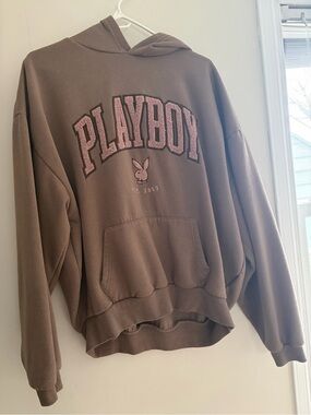 PLAYBOY Brown Hoodie with Pink Chenille Logo